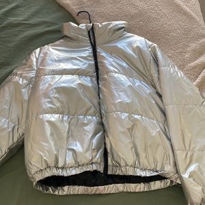 Metallic Cropped Puffer Coat